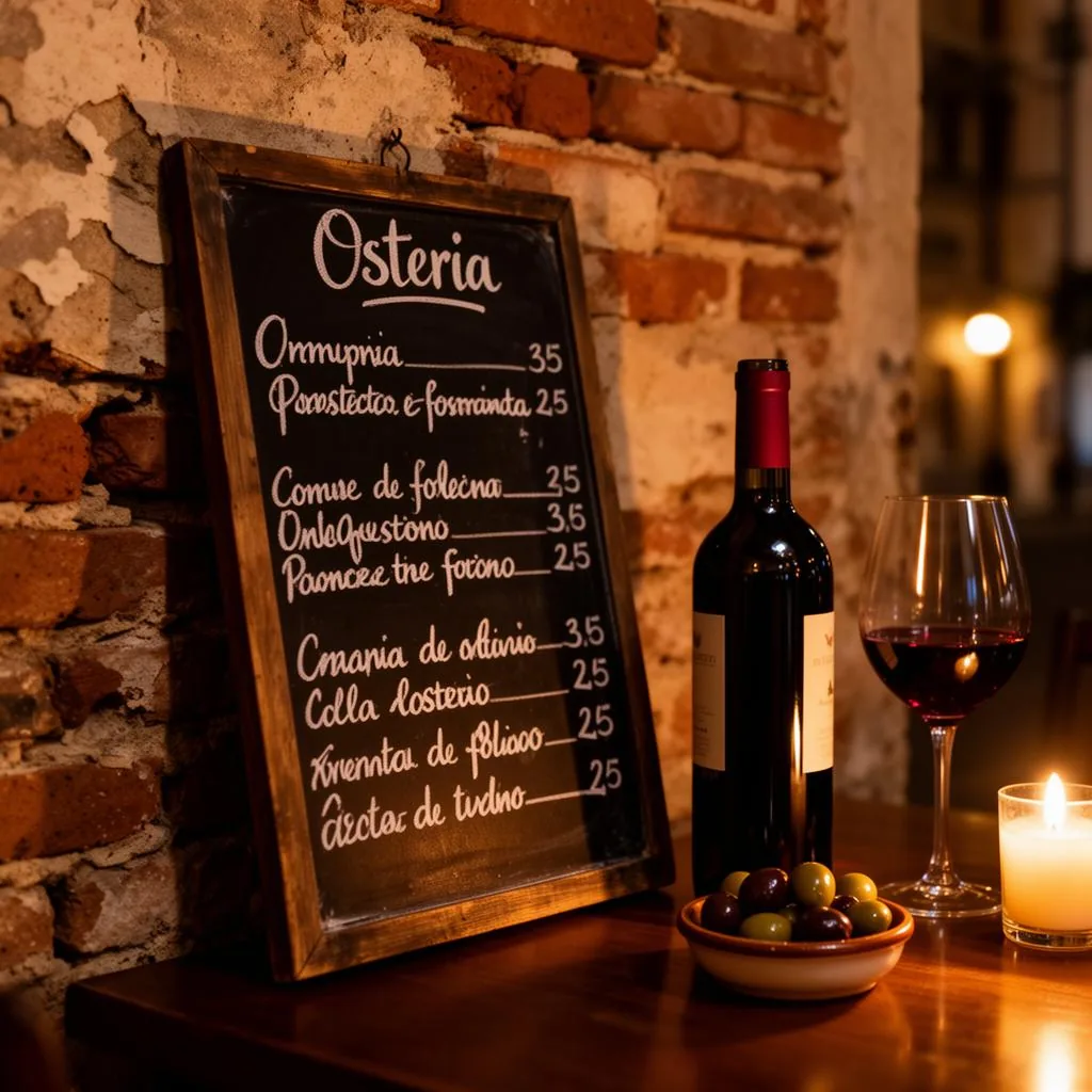The candle-lit brick dining room of Osteria Leone Alato
